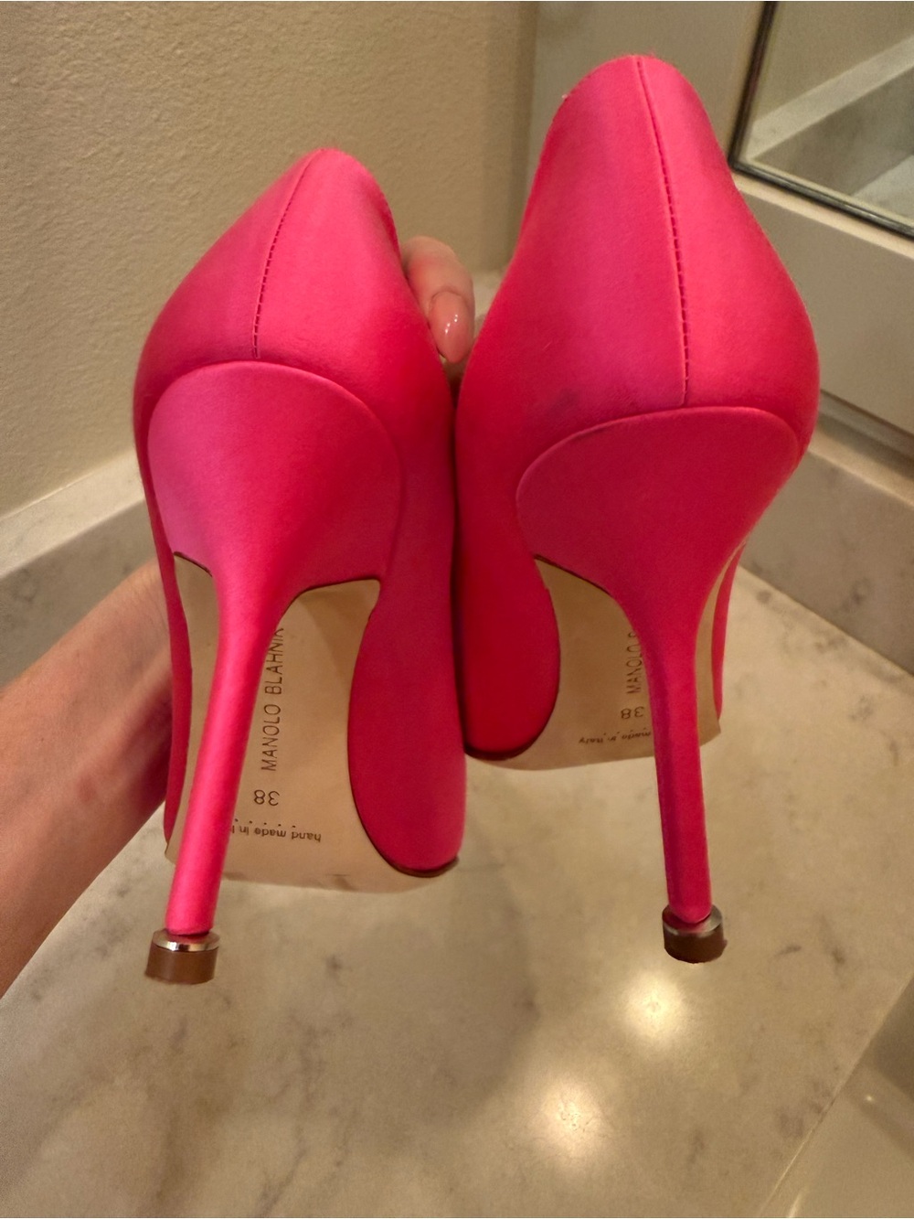 Manolo Blahnik Pink Satin Hangisi Blue Crystal-Embellished Pump - Picture 7 of 10